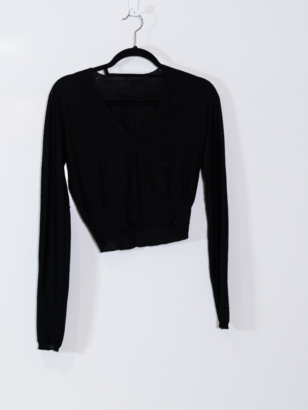 Rick Owens Women's Wool Blend Knit Stretch V Neck Pullover Sweater Solid Black S